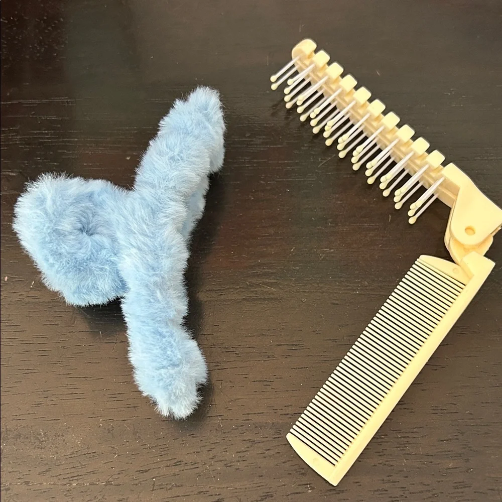 Kids Hair Brush and Comb Combo with Fluffy Hairclip